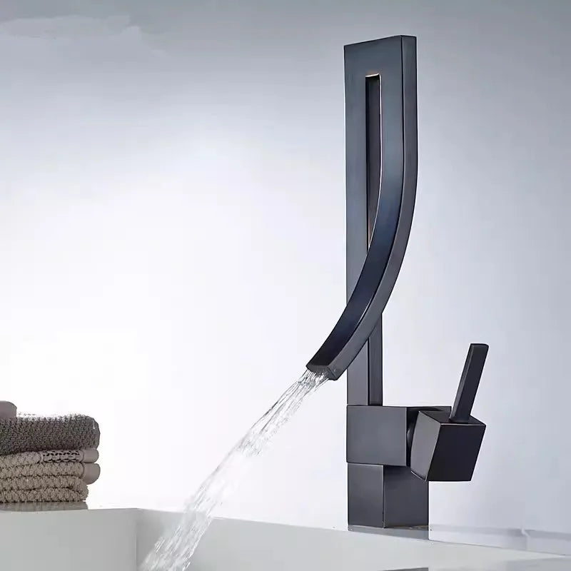 Afralia™ Luxury Brass Basin Faucet Deck Mounted Mixer Tap in Black/Gold/Chrome/Nickel Finishes