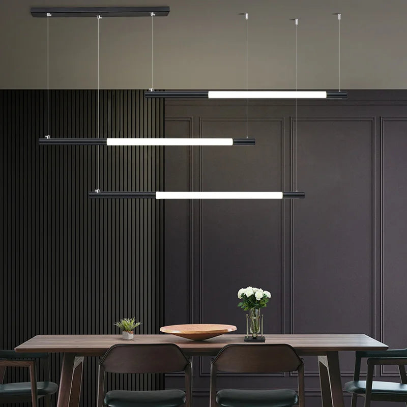 Afralia™ Modern LED Black/Gold Bar Chandelier Horizontal Pendant Light