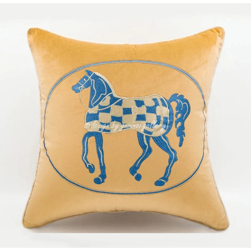 Afralia™ Velvet Horse Embroidered Lumbar Pillow Cover 30x50cm for Living Room