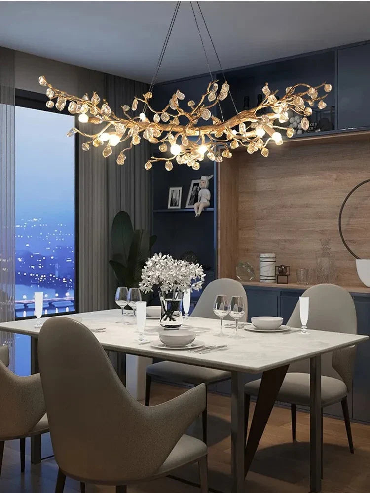 Afralia™ Copper Nordic LED Branch Crystal Chandelier - Modern Home Decoration Lighting Fixtures
