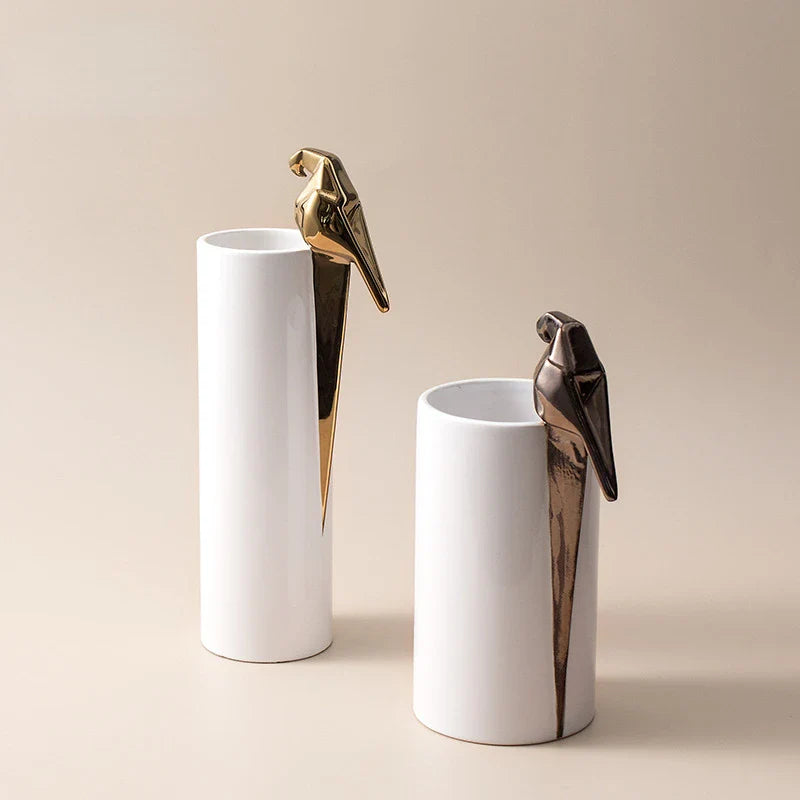 Afralia™ Geometric Parrot Bird Sculpture Vase for Floral Arrangement