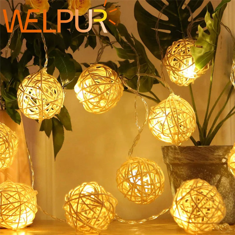 Afralia™ Takraw Ball Rattan Lamp Fairy Lights - Warm White 5M String