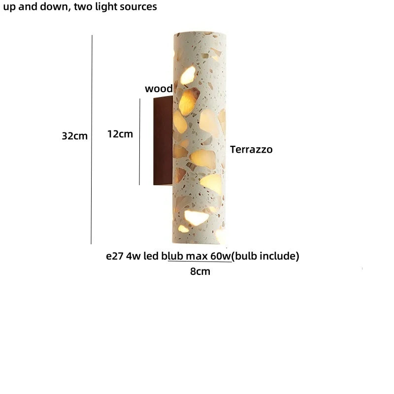Afralia™ LED Wall Sconce Modern Nordic Wood Canopy Terrazzo Bathroom Mirror Light