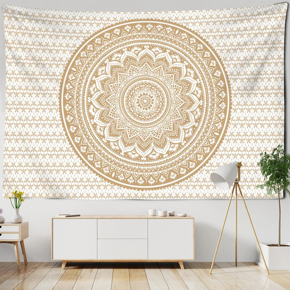 Afralia™ Light Yellow Mandala Tapestry: Abstract Flowers Psychedelic Art for Home Décor