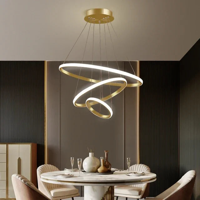 Afralia™ Modern Black LED Circle Ceiling Chandelier Pendant Lamp for Dining Room