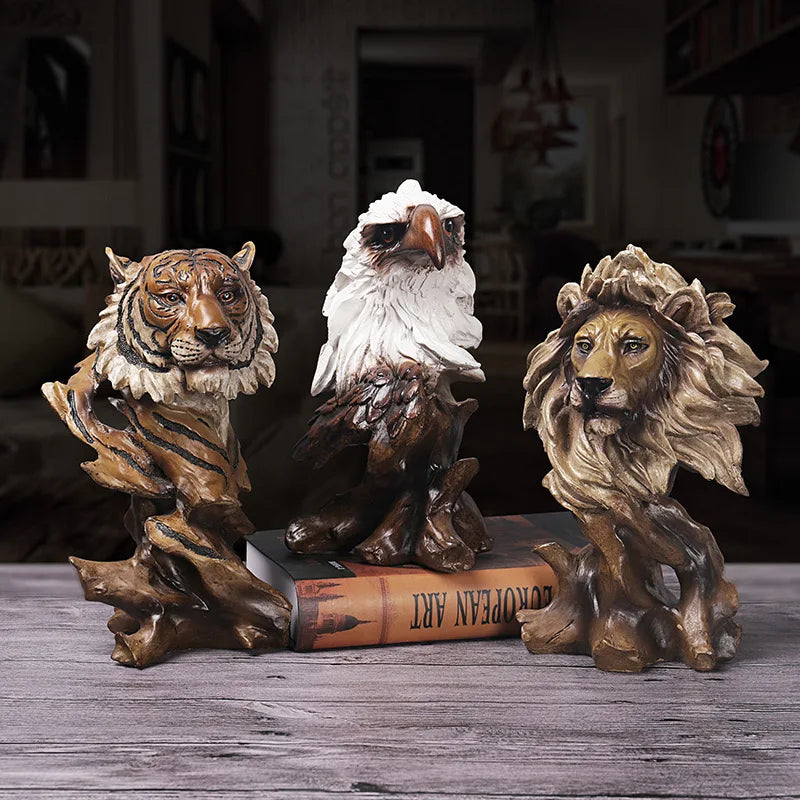 Afralia™ Animal Statue Collection: Eagle Wolf Lion Tiger Horse Desktop Artwork Decoration & Gift