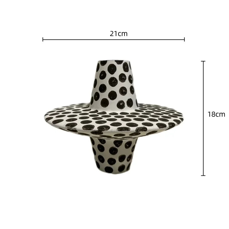 Afralia™ Black White Dots Ceramic Vase Geometric Abstraction Handicraft Floral Accessories