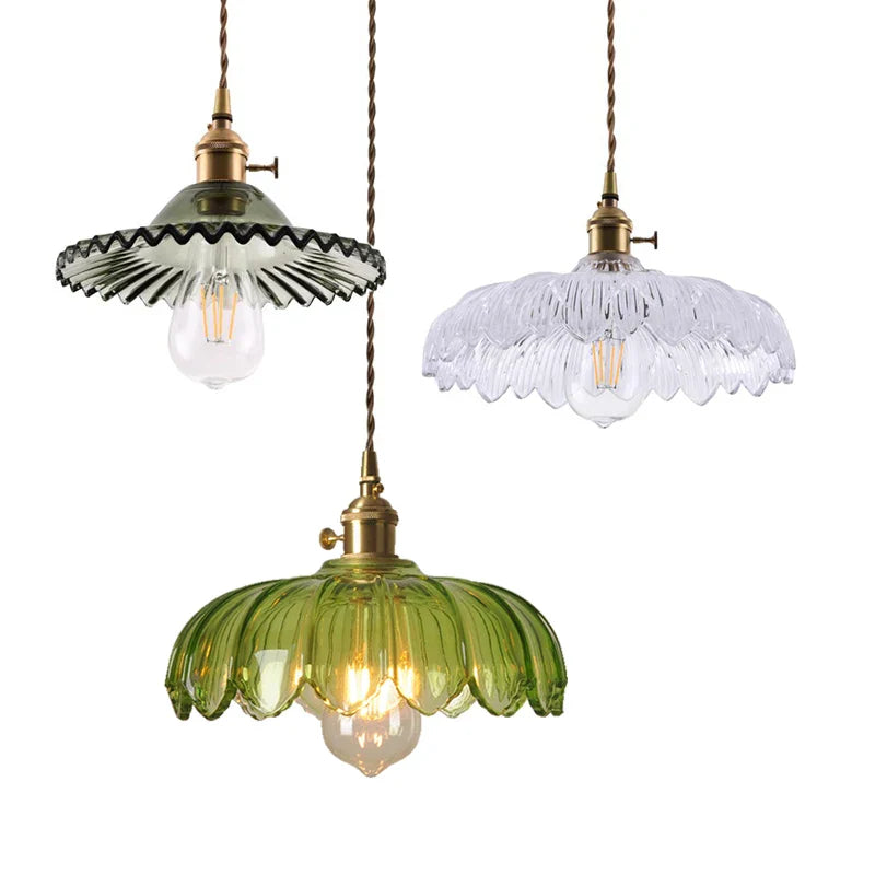 Afralia™ Nordic Green Glass LED Pendant Light with Copper Socket for Modern Décor