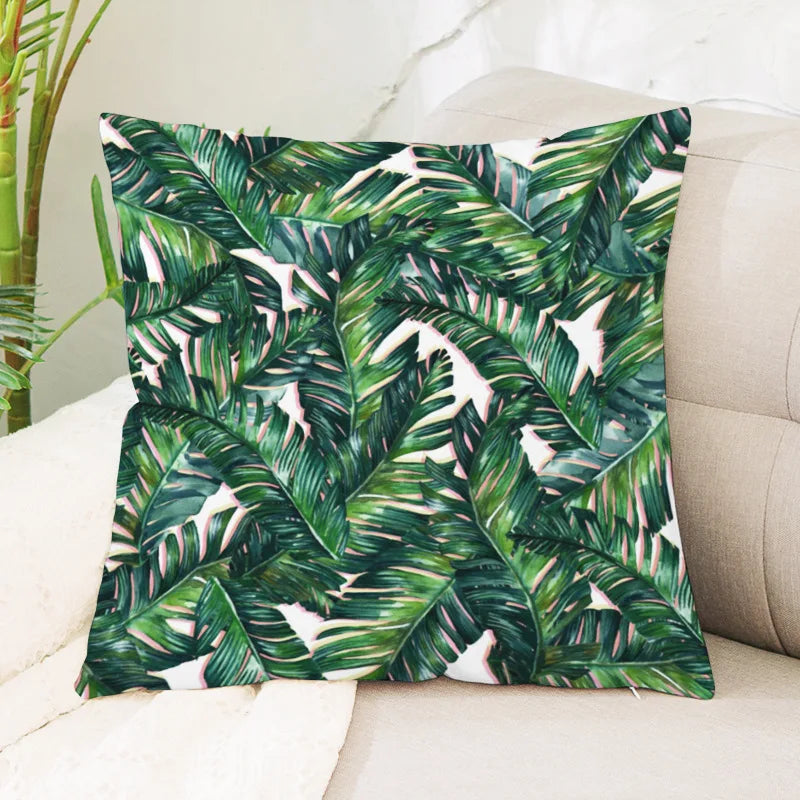 Tropical Plants Cushion Cover - Afralia™ Green Leaves Decorative Pillowcase