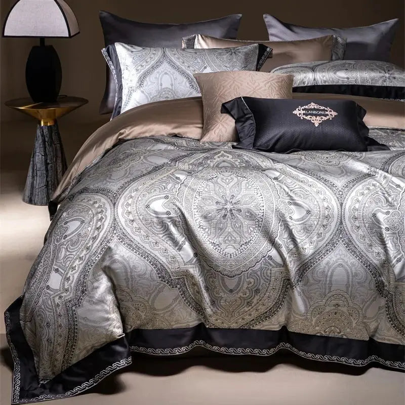 Afralia™ Vintage Luxury Jacquard Egyptian Cotton Bedding Set with Duvet, Sheet and Pillowcase