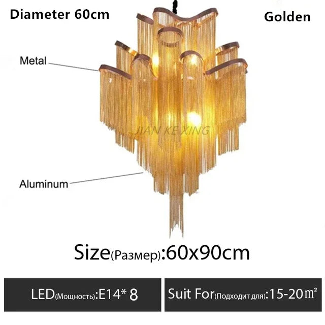 Afralia™ Tassel Chandelier Aluminum Chain Pendant Lamp for Luxe Living Spaces