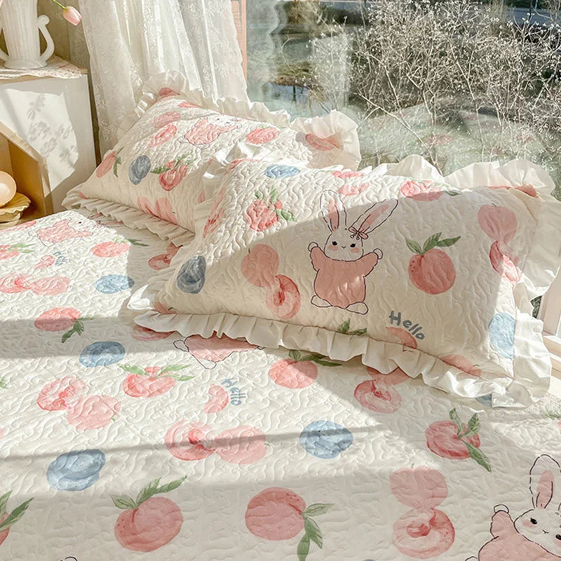 Afralia™ Quilted Ruffles Queen Bedding Set with Pillowcases, 3-Piece Korea Style