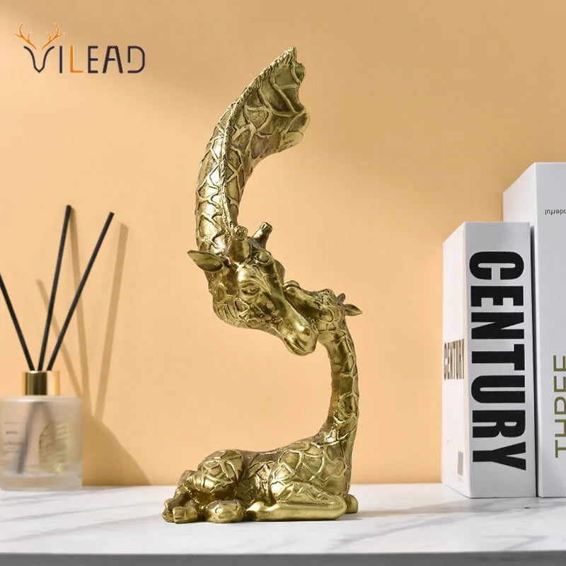 Afralia™ Giraffe Head Sculpture Resin Animal Statue Interior Golden Ornaments