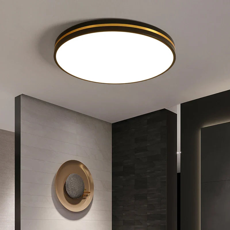 Afralia™ LED Ceiling Lights: Modern Golden Ring Square Round Black Metal Minimalist Lamp