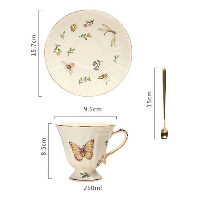 Afralia™ Butterfly Gold Ceramic Cup & Saucer Set