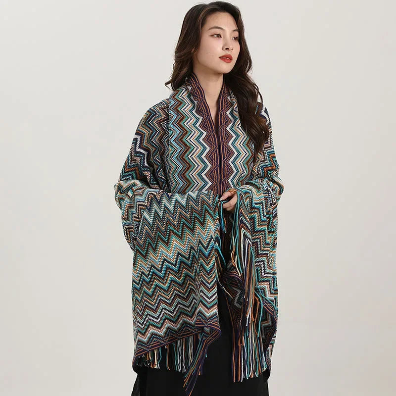 Afralia™ Bohemian Wavy Fringe Shawl: Fashionable & Multifunctional Sofa Cover Blanket