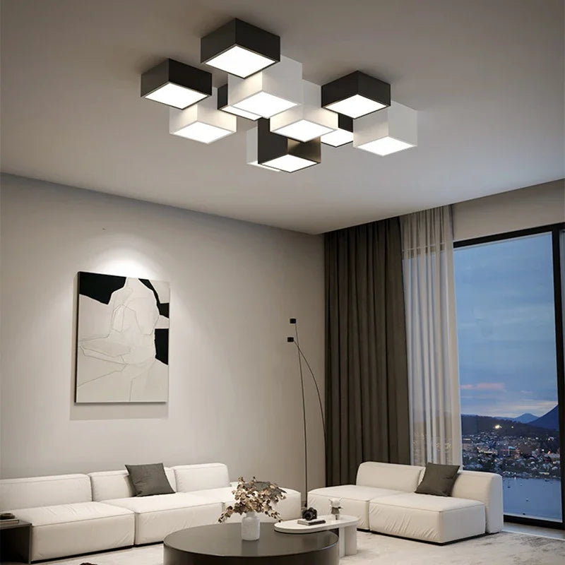 Afralia™ Nordic Black White LED Ceiling Lamp for Stylish Living Room, Bedroom, Office Lighting