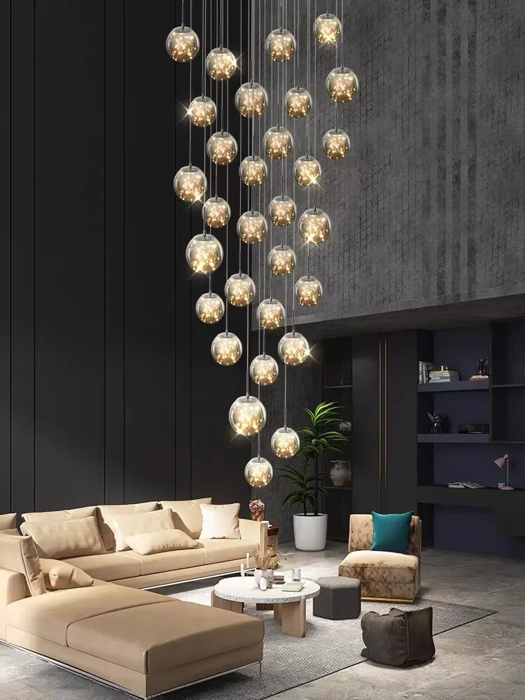 Afralia™ LED Glass Ball Chandelier for Duplex Villa Living Room