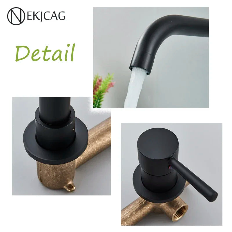 Afralia™ Matte Black Wall Mounted Wash Basin Faucet, Single Handle Cold and Hot Mixer