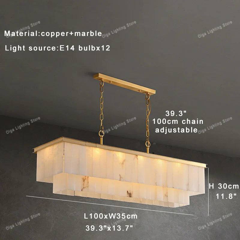 Afralia™ Marble Ceiling Chandelier Dimmable Round Vintage Hanging Lamp - 31" Luxe Dining Room Lighting