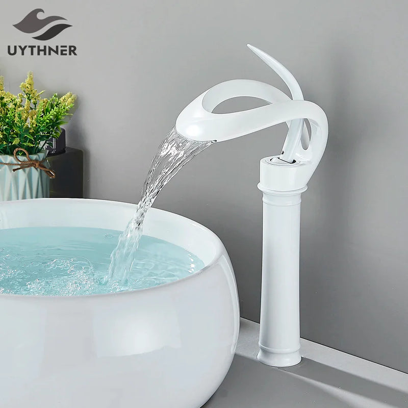 Afralia™ Waterfall Basin Faucet Single Handle Deck Mounted Hot Cold Water Mixer