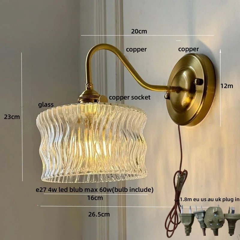 Afralia™ Clear Glass Wall Sconce LED Lights Modern Nordic Copper Bedside Lamp