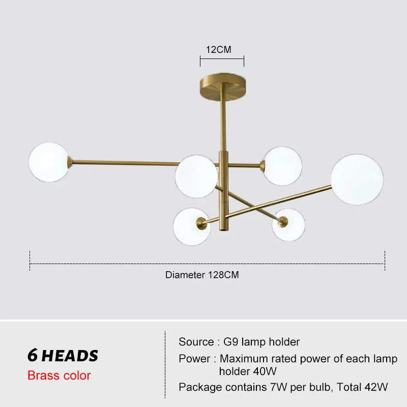 Afralia™ Glass Brass Chandelier Modern Pendant Light for Home Living Room Restaurant Bedroom