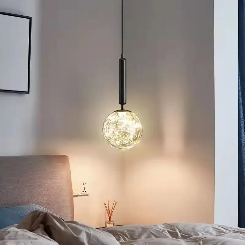 Afralia™ Starry Sky Glass Ball LED Pendant Light: Modern Gold/Black Lamp for Home Lighting.