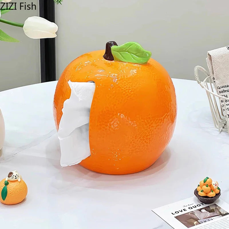 Afralia™ Ceramic Tangerine Tissue Box - Table Decoration & Paper Towel Case