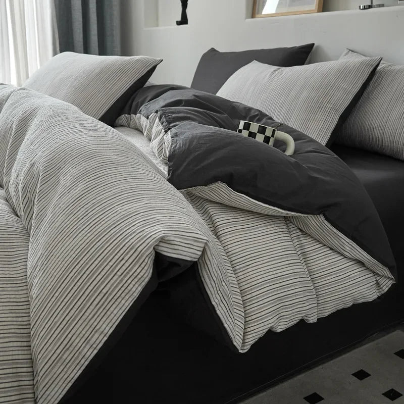 Afralia™ Nordic Cotton Jacquard Bedding Set: Super Soft Striped Duvet Cover Kit