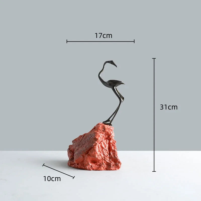 Afralia™ Metal Crane Rockery Bird Sculpture Home Decor Handicraft Figurine