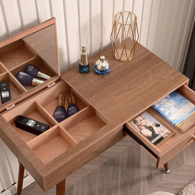 Afralia™ Solid Wood Dressing Table with Mirror and Drawer Storage