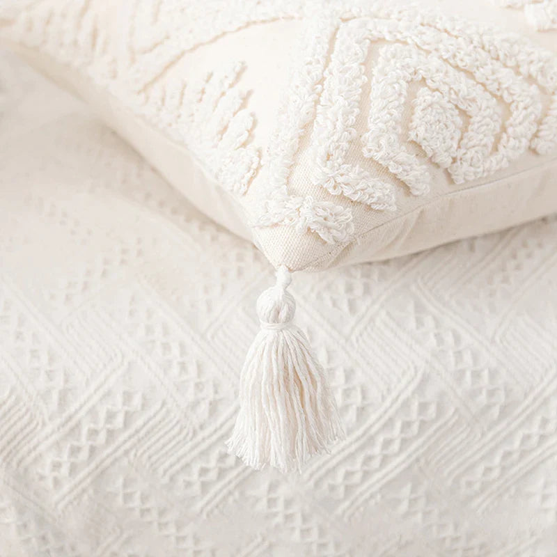 Afralia™ Cotton Tassels White Cushion Covers 45x45/30x50cm - Square Geometry Pillowcase