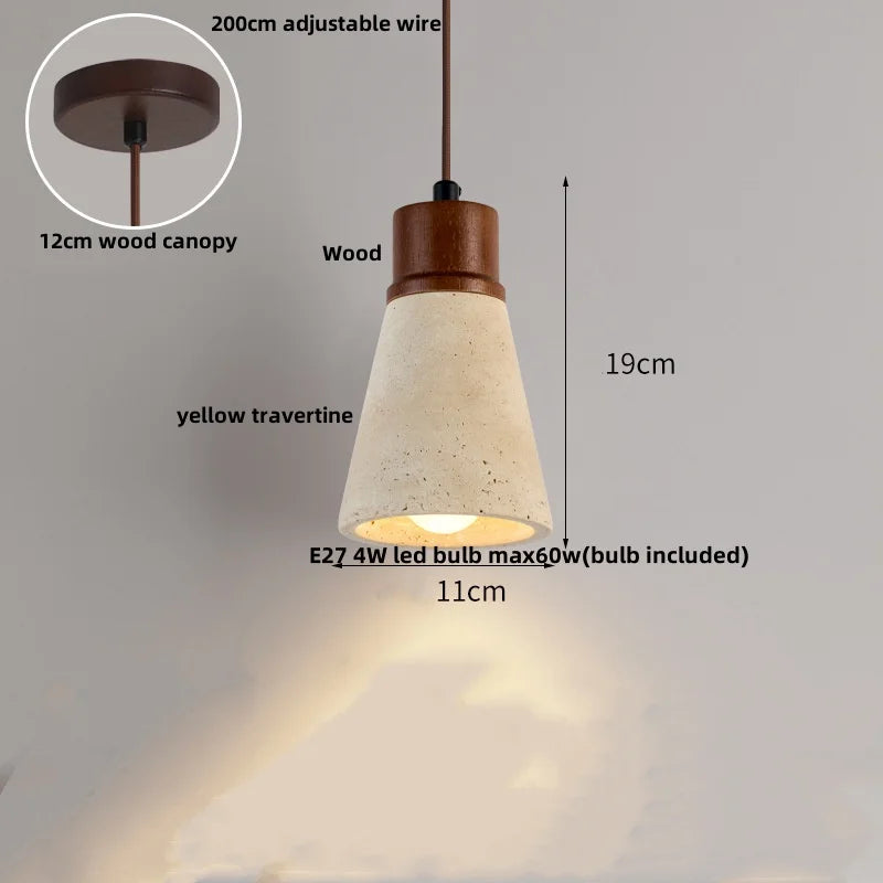 Afralia™ Yellow Travertine LED Pendant Lights Wood Wire Adjustable Indoor Decor Hang Lamp
