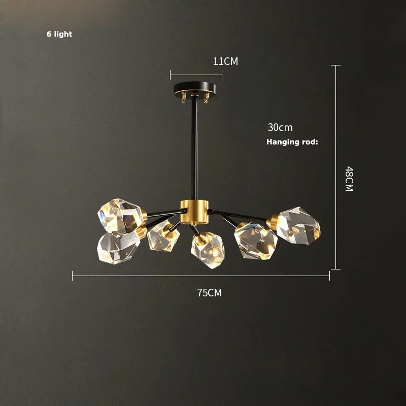 Afralia™ Modern Gold Black Crystal Chandelier LED Light
