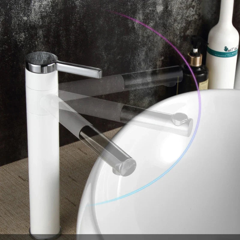Afralia™ White & Silver Chrome Finish Basin Mixer Tap 360° Rotate Bathroom Faucet