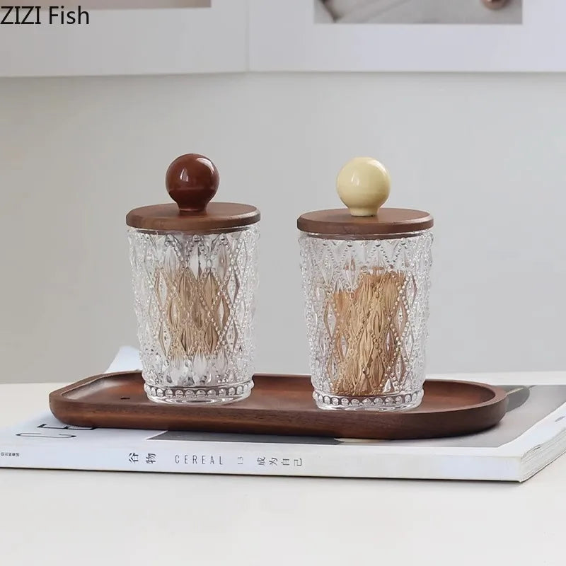 Afralia™ Colorful Ceramic Ball Glass Jar with Walnut Lid for Earrings & Jewelry Storage