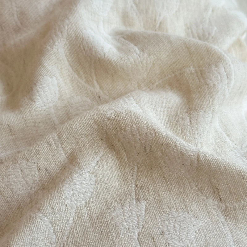 Afralia™ Jacquard Linen Cotton Ruffles Bedding Set with French Lace in Natural Skin Tone