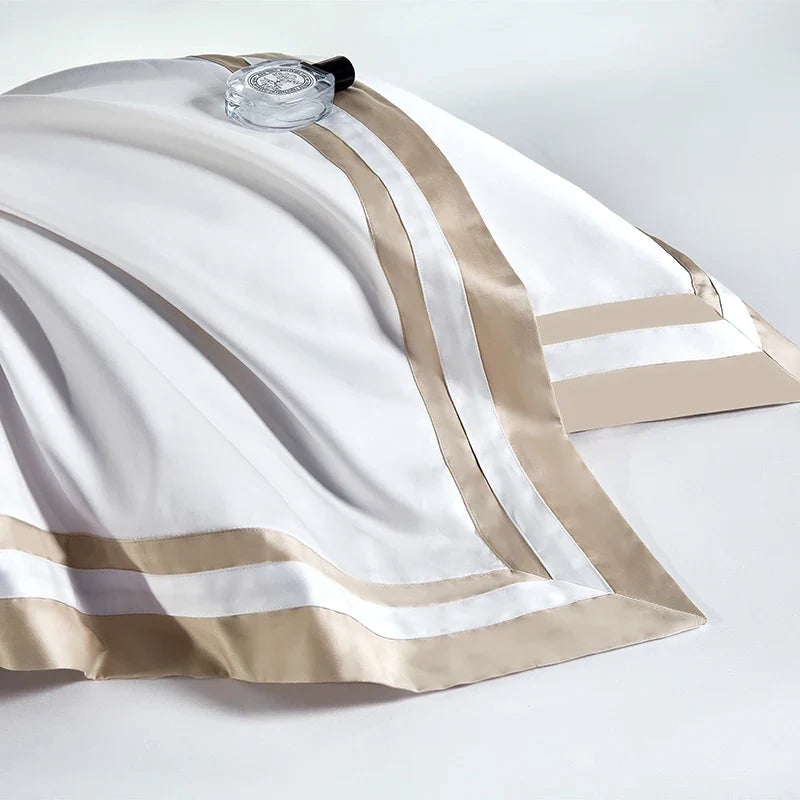 Afralia™ Luxury White Gray Hotel Style Embroidery Bedding Set, Silky Soft 1400TC Egyptian Cotton