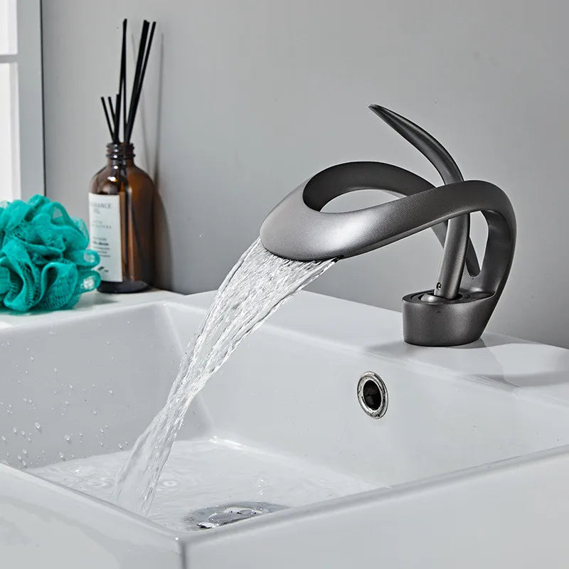 Afralia™ White & Black Brass Bathroom Faucet: Creative Grey Sink Mixer Tap, Waterfall Basin