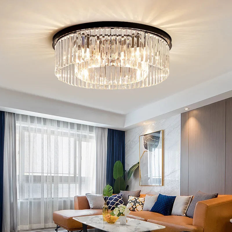 Afralia™ Crystal Round Ceiling Chandelier for Elegant Living and Dining Rooms