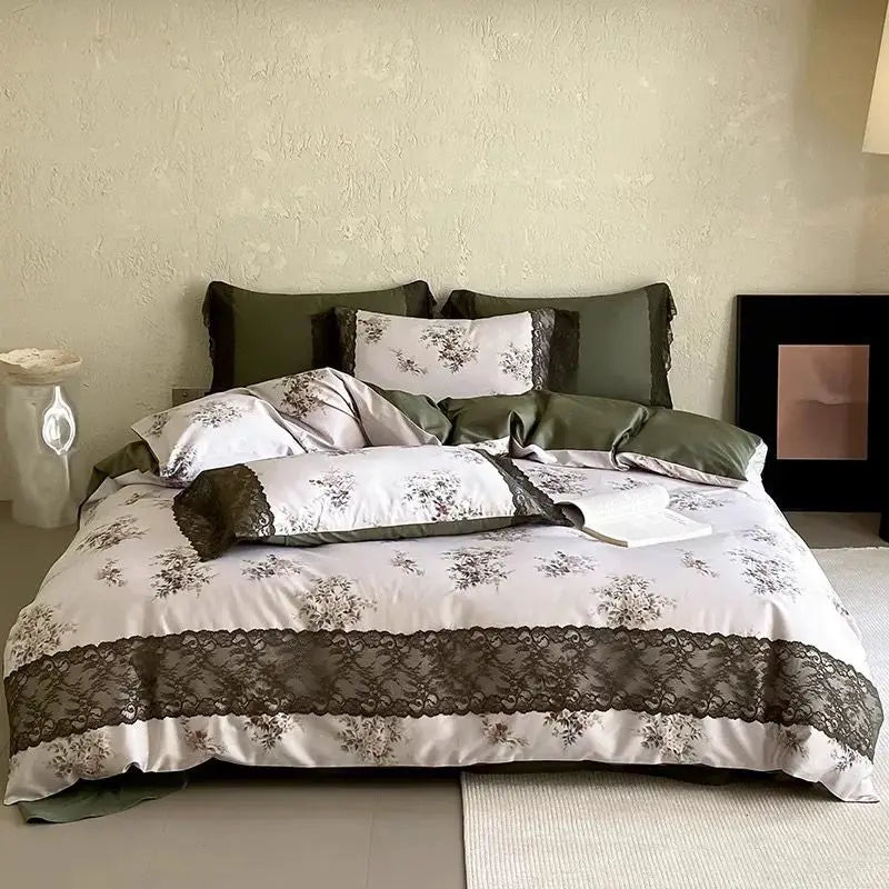 Afralia™ Vintage Lace Princess Floral 1000TC Egyptian Cotton Bedding Set