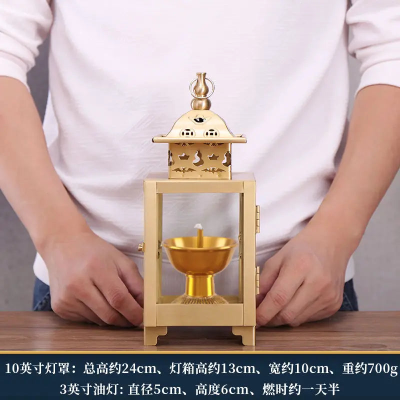 Afralia™ Copper Oil Lamp for Worship with Windproof Design and Pure Ghee
