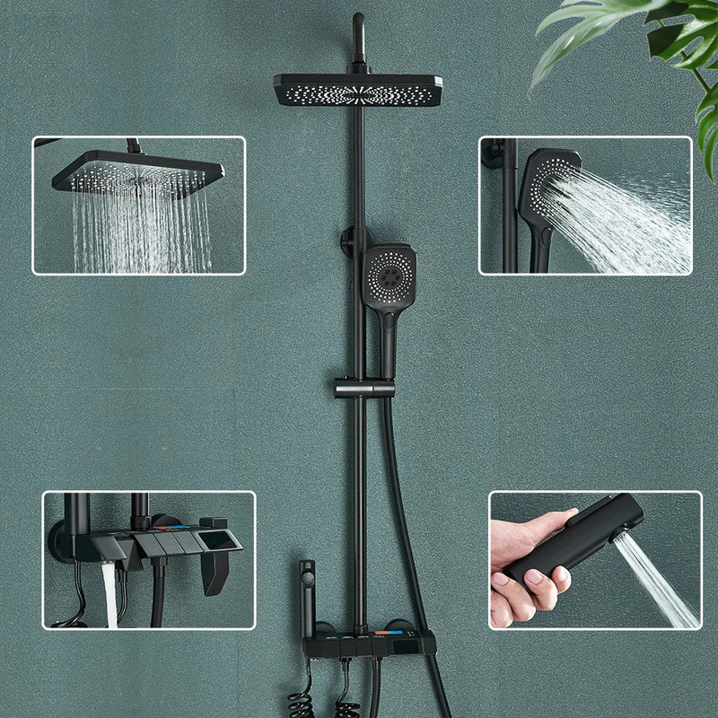 Afralia™ Black Smart Digital Rainfall Shower System with Grey Mixer Tap