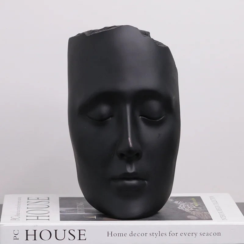 Afralia™ Golden Mask Resin Abstract Face Sculpture for Home Decoration
