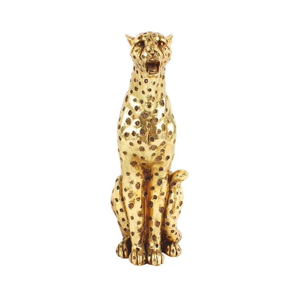 Afralia™ Golden Leopard Cheetah Resin Animal Sculpture Figurine