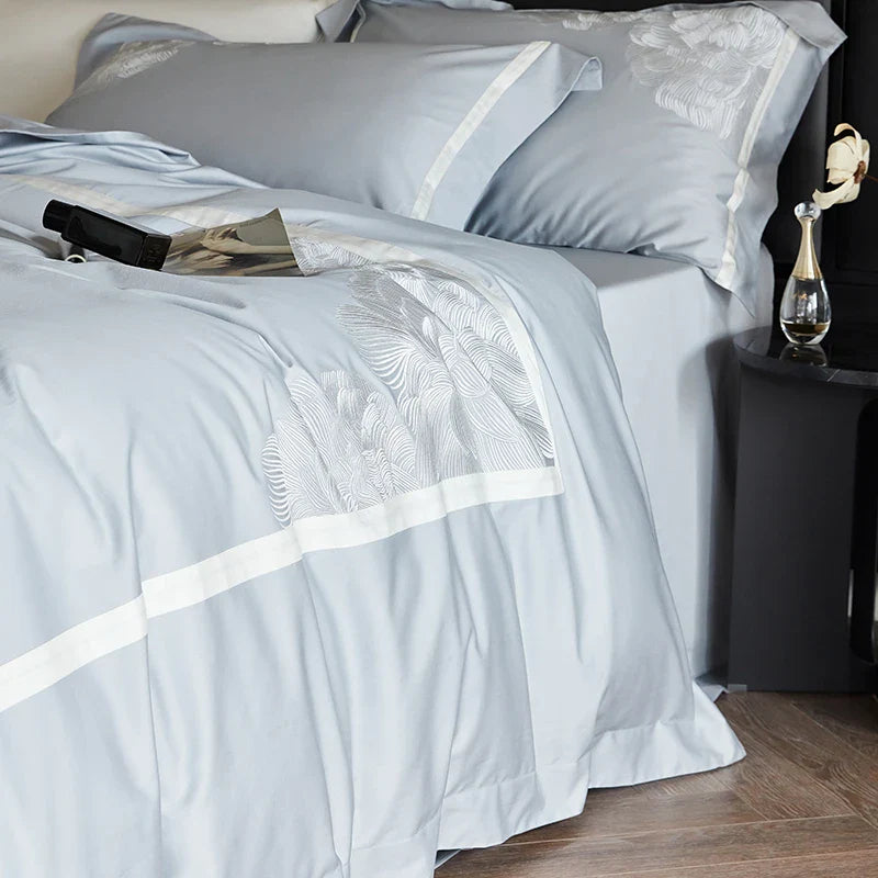 Afralia™ Luxury Flowers Embroidery 1000TC Egyptian Cotton Bedding Set Queen King Size