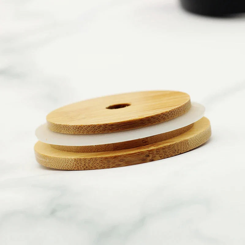 Afralia™ Bamboo Lid for Glass Cup with Straw Hole - Durable Drinkware Accessory