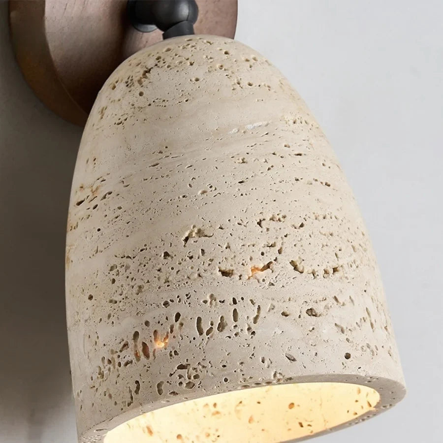 Afralia™ Yellow Travertine LED Wall Lights with Pull Chain Switch, Modern Rotate Bedside Lamp