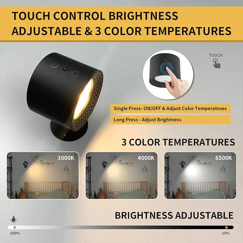 Afralia™ Double Head LED Wall Lamp Touch Control Remote, 360° Rotation, USB Rechargeable